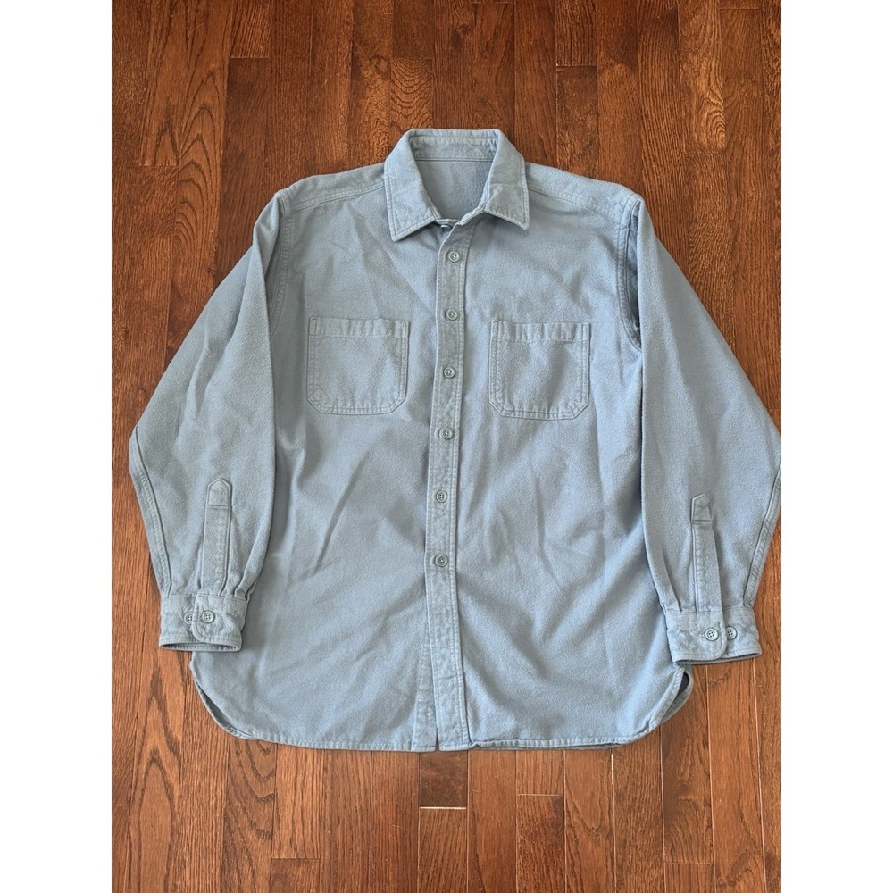 LL Bean Chamois Cloth Shirt Men's L Blue Flannel Work Shirt Button Up Pockets